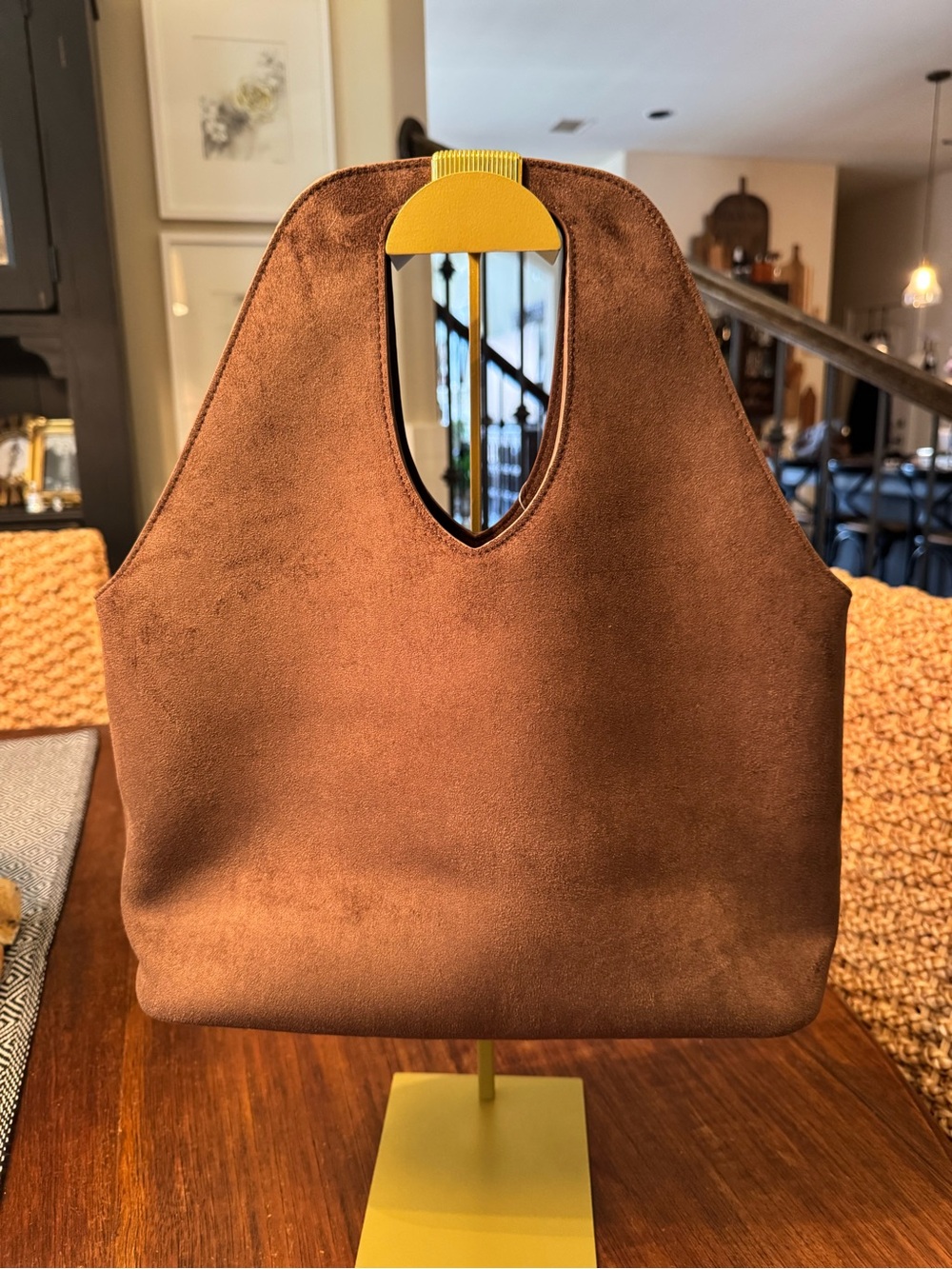 Anthropologie Faux-Suede Gilded Handle Tote Bag — Chocolate NWT - Picture 5 of 13
